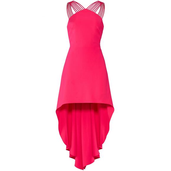 HALSTON Fuchsia Rose Pink Asymmetrical Hemline Multi-Strap Halter Drees size 2 - Picture 4 of 16